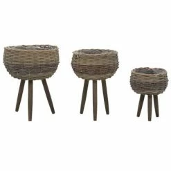 VidaXL Jardinière 3 pcs Osier avec doublure en PE