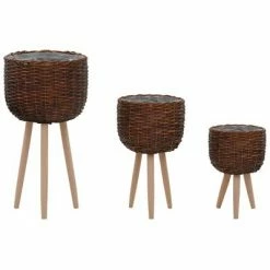 VidaXL Jardinière 3 pcs Osier avec doublure en PE