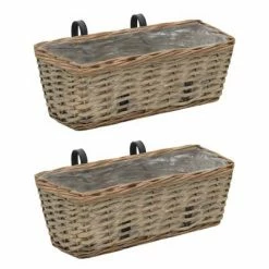 VidaXL Jardinière de balcon 2 pcs Osier avec doublure en PE 40 cm