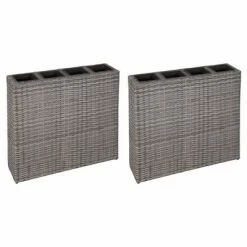 VidaXL Lits surélevés de jardin avec 4 pots 2pcs Résine tressée Gris