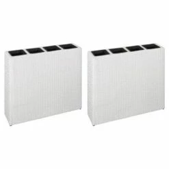 VidaXL Lits surélevés de jardin et 4 pots 2 pcs Résine tressée Blanc