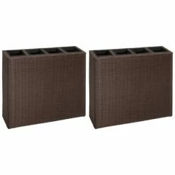 VidaXL Lits surélevés de jardin et 4 pots 2 pcs Résine tressée Marron