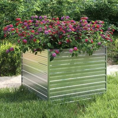 VidaXL Lit surélevé de jardin 100x100x77 cm Acier galvanisé Argenté 2 VidaXL Lit surélevé de jardin 100x100x77 cm Acier galvanisé Argenté – Image 2