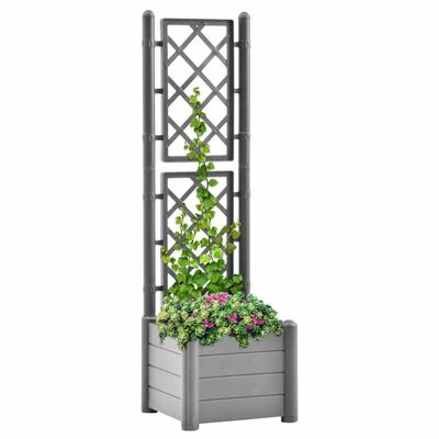 VidaXL Jardinière avec treillis 43x43x142 cm PP Gris pierre 2 VidaXL Jardinière avec treillis 43x43x142 cm PP Gris pierre – Image 2