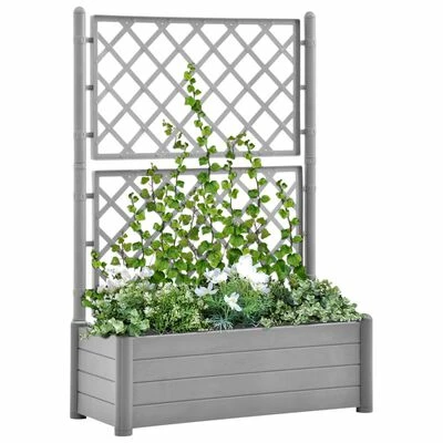 VidaXL Jardinière avec treillis 100x43x142 cm PP Gris pierre 2 VidaXL Jardinière avec treillis 100x43x142 cm PP Gris pierre – Image 2