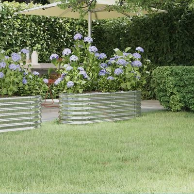 VidaXL Jardinière Acier enduit de poudre 114x40x36 cm Argenté 2 VidaXL Jardinière Acier enduit de poudre 114x40x36 cm Argenté – Image 2