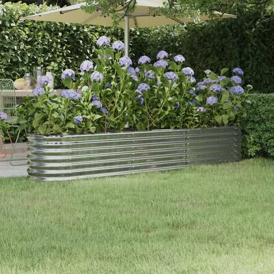 VidaXL Jardinière Acier enduit de poudre 224x40x36 cm Argenté 2 VidaXL Jardinière Acier enduit de poudre 224x40x36 cm Argenté – Image 2