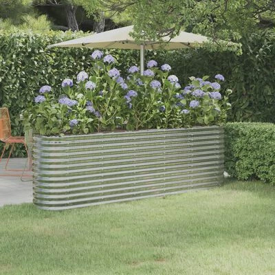 VidaXL Jardinière de jardin Acier enduit de poudre 224x40x68cm Argenté 2 VidaXL Jardinière de jardin Acier enduit de poudre 224x40x68cm Argenté – Image 2