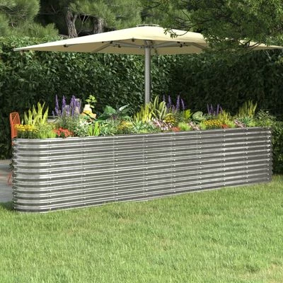 VidaXL Jardinière de jardin Acier enduit de poudre 332x40x68cm Argenté 2 VidaXL Jardinière de jardin Acier enduit de poudre 332x40x68cm Argenté – Image 2