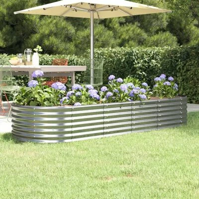 VidaXL Jardinière Acier enduit de poudre 224x80x36 cm Argenté 2 VidaXL Jardinière Acier enduit de poudre 224x80x36 cm Argenté – Image 2