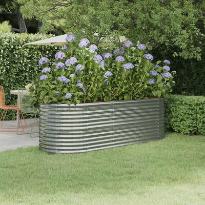 VidaXL Jardinière Acier enduit de poudre 224x80x68 cm Argenté 2 VidaXL Jardinière Acier enduit de poudre 224x80x68 cm Argenté – Image 2