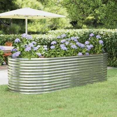 VidaXL Jardinière Acier enduit de poudre 249x100x68 cm Argenté 2 VidaXL Jardinière Acier enduit de poudre 249x100x68 cm Argenté – Image 2