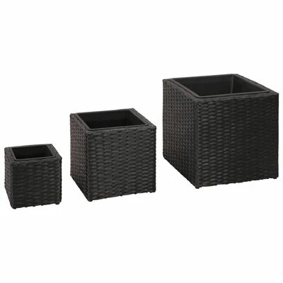 VidaXL Lits surélevés de jardin 3 pcs Résine tressée Noir 1 VidaXL Lits surélevés de jardin 3 pcs Résine tressée Noir