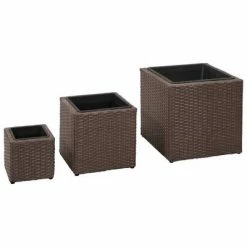 VidaXL Lits surélevés de jardin 3 pcs Résine tressée Marron
