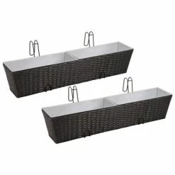 VidaXL Ensemble de jardinières de balcon Trapèze Rotin 80cm 2 pcs Noir