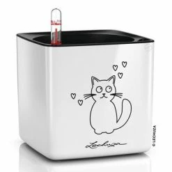 LECHUZA Jardinière de table CUBE Glossy CAT 14 ALL-IN-ONE Blanc