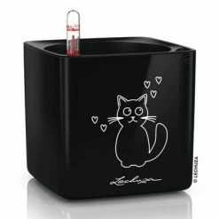 LECHUZA Jardinière de table CUBE Glossy CAT 14 ALL-IN-ONE Noir