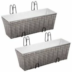 VidaXL Lits surélevés de balcon 2 pcs 50 cm Gris Résine tressée