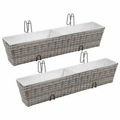 VidaXL Lits surélevés de balcon 2 pcs 80 cm Gris Résine tressée