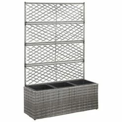 VidaXL Lit surélevé en treillis 3 pots 83x30x130cm Résine tressée Gris