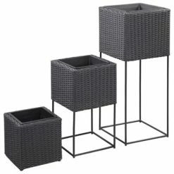 VidaXL Lits surélevés de jardin 3 pcs Résine tressée Noir