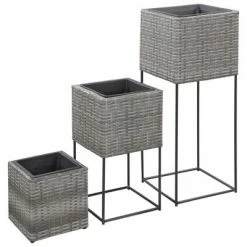 VidaXL Lits surélevés de jardin 3 pcs Résine tressée Gris