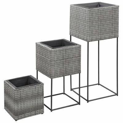 VidaXL Lits surélevés de jardin 3 pcs Résine tressée Gris 1 VidaXL Lits surélevés de jardin 3 pcs Résine tressée Gris