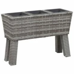 VidaXL Lit surélevé de jardin et pieds et 3 pots 72x25x50cm Rotin Gris