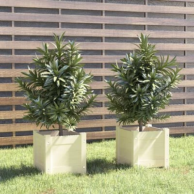VidaXL Jardinières 2 pcs Blanc 31x31x31 cm Bois de pin massif 2 VidaXL Jardinières 2 pcs Blanc 31x31x31 cm Bois de pin massif – Image 2
