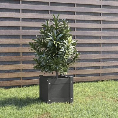 VidaXL Jardinière d'extérieur Gris 31x31x31 cm Bois de pin massif 2 VidaXL Jardinière d'extérieur Gris 31x31x31 cm Bois de pin massif – Image 2