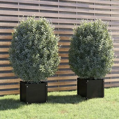VidaXL Jardinières d'extérieur 2 pcs Noir 40x40x40 cm Bois de pin 2 VidaXL Jardinières d'extérieur 2 pcs Noir 40x40x40 cm Bois de pin – Image 2