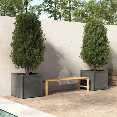 VidaXL Jardinières d'extérieur 2pcs Gris 60x60x60cm Bois de pin massif 2 VidaXL Jardinières d'extérieur 2pcs Gris 60x60x60cm Bois de pin massif – Image 2