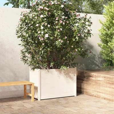 VidaXL Jardinière d'extérieur Blanc 100x50x70 cm Bois de pin massif 2 VidaXL Jardinière d'extérieur Blanc 100x50x70 cm Bois de pin massif – Image 2