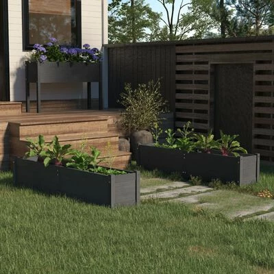 VidaXL Lits surélevés de jardin 2 pcs Gris 150x31x31 cm Bois de sapin 2 VidaXL Lits surélevés de jardin 2 pcs Gris 150x31x31 cm Bois de sapin – Image 2