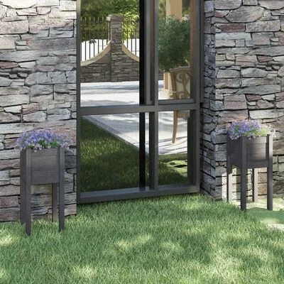 VidaXL Jardinières d'extérieur 2 pcs Gris 31x31x70 cm Bois de pin 2 VidaXL Jardinières d'extérieur 2 pcs Gris 31x31x70 cm Bois de pin – Image 2