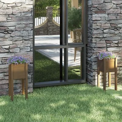 VidaXL Jardinières d'extérieur 2 pcs Marron miel 31x31x70cm Pin massif 2 VidaXL Jardinières d'extérieur 2 pcs Marron miel 31x31x70cm Pin massif – Image 2