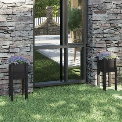VidaXL Jardinières d'extérieur 2 pcs Noir 31x31x70 cm Bois de pin 2 VidaXL Jardinières d'extérieur 2 pcs Noir 31x31x70 cm Bois de pin – Image 2