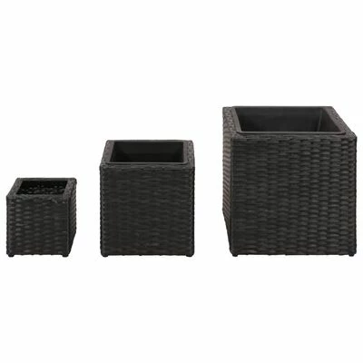 VidaXL Lits surélevés de jardin 3 pcs Résine tressée Noir 2 VidaXL Lits surélevés de jardin 3 pcs Résine tressée Noir – Image 2