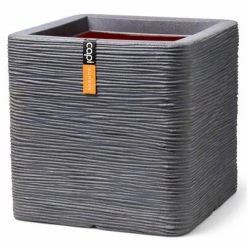 Capi Jardinière Nature Rib carrée 30x30x30 cm Gris foncé
