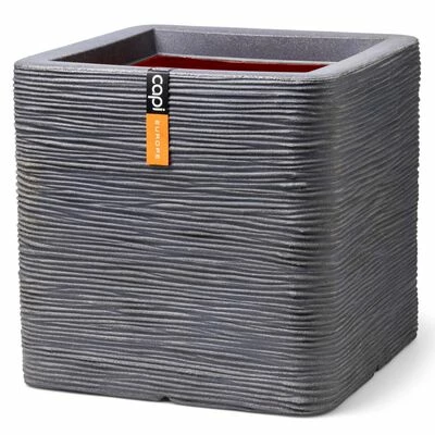 Capi Jardinière Nature Rib carrée 30x30x30 cm Gris foncé 1 Capi Jardinière Nature Rib carrée 30x30x30 cm Gris foncé