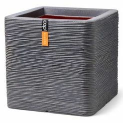 Capi Jardinière Nature Rib carrée 40x40x40 cm Gris foncé
