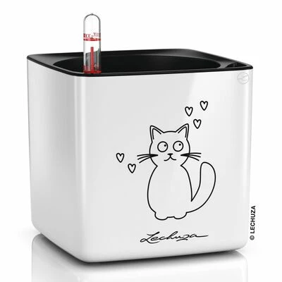 LECHUZA Jardinière de table CUBE Glossy CAT 14 ALL-IN-ONE Blanc 2 LECHUZA Jardinière de table CUBE Glossy CAT 14 ALL-IN-ONE Blanc – Image 2
