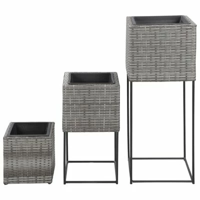 VidaXL Lits surélevés de jardin 3 pcs Résine tressée Gris 2 VidaXL Lits surélevés de jardin 3 pcs Résine tressée Gris – Image 2
