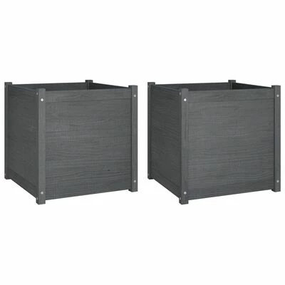 VidaXL Jardinières d'extérieur 2pcs Gris 60x60x60cm Bois de pin massif 1 VidaXL Jardinières d'extérieur 2pcs Gris 60x60x60cm Bois de pin massif