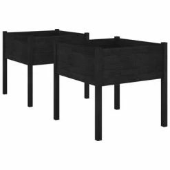 Pots & cache-pots Soldes 2022 18 VidaXL Jardinières 2 pcs Noir 70x70x70 cm Bois de pin massif