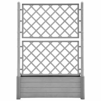 VidaXL Jardinière avec treillis 100x43x142 cm PP Gris pierre 3 VidaXL Jardinière avec treillis 100x43x142 cm PP Gris pierre – Image 3