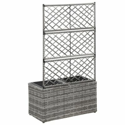 VidaXL Lit surélevé en treillis 2 pots 58x30x107cm Résine tressée Gris 3 VidaXL Lit surélevé en treillis 2 pots 58x30x107cm Résine tressée Gris – Image 3