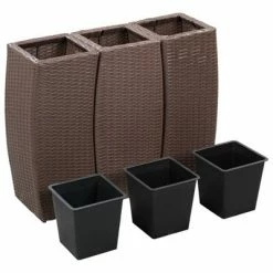VidaXL Lits surélevés de jardin 3 pcs Résine tressée Marron -Pots & cache-pots Soldes 2022 image 3 46941
