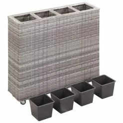VidaXL Lit surélevé de jardin à 4 pots 80x22x79 cm Résine Tressée Gris -Pots & cache-pots Soldes 2022 image 3 46949