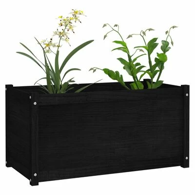 VidaXL Jardinière Noir 100x50x50 cm Bois de pin massif 3 VidaXL Jardinière Noir 100x50x50 cm Bois de pin massif – Image 3